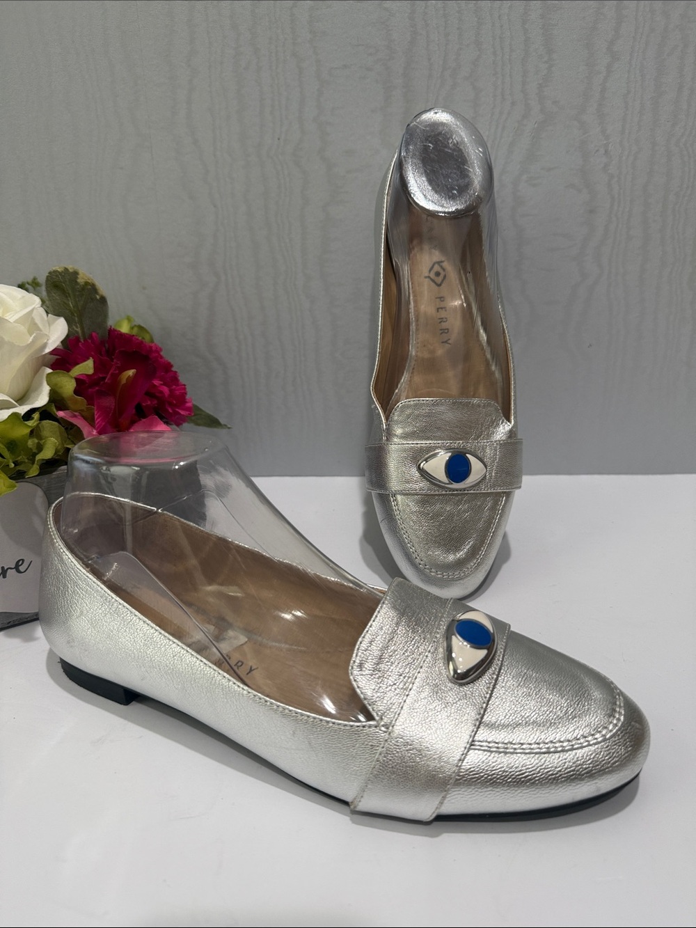 Katy Perry The Harper Evil Eye Flats Loafers Silver Sz 9